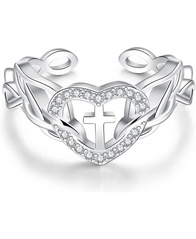 Celtic Knot Open Finger Ring 925 Sterling Silver Heart Cross Ring Adjustable Size 6-9 $19.37 Statement