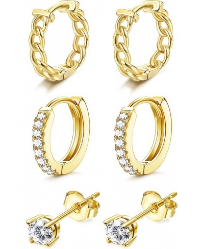 Gold Hoop Earrings for Women Huggie Earrings 14K Gold Plated Hoop Earrings Tiny Cubic Zirconia Earrings Small White Gold Hoop...