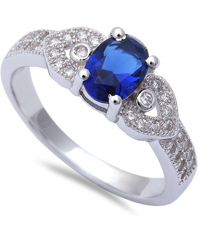 Oval Simulated Blue Sapphire & Micro Pave Cubic Zirconia Fashion .925 Sterling Silver Ring Sizes 4-10 $14.18 Statement