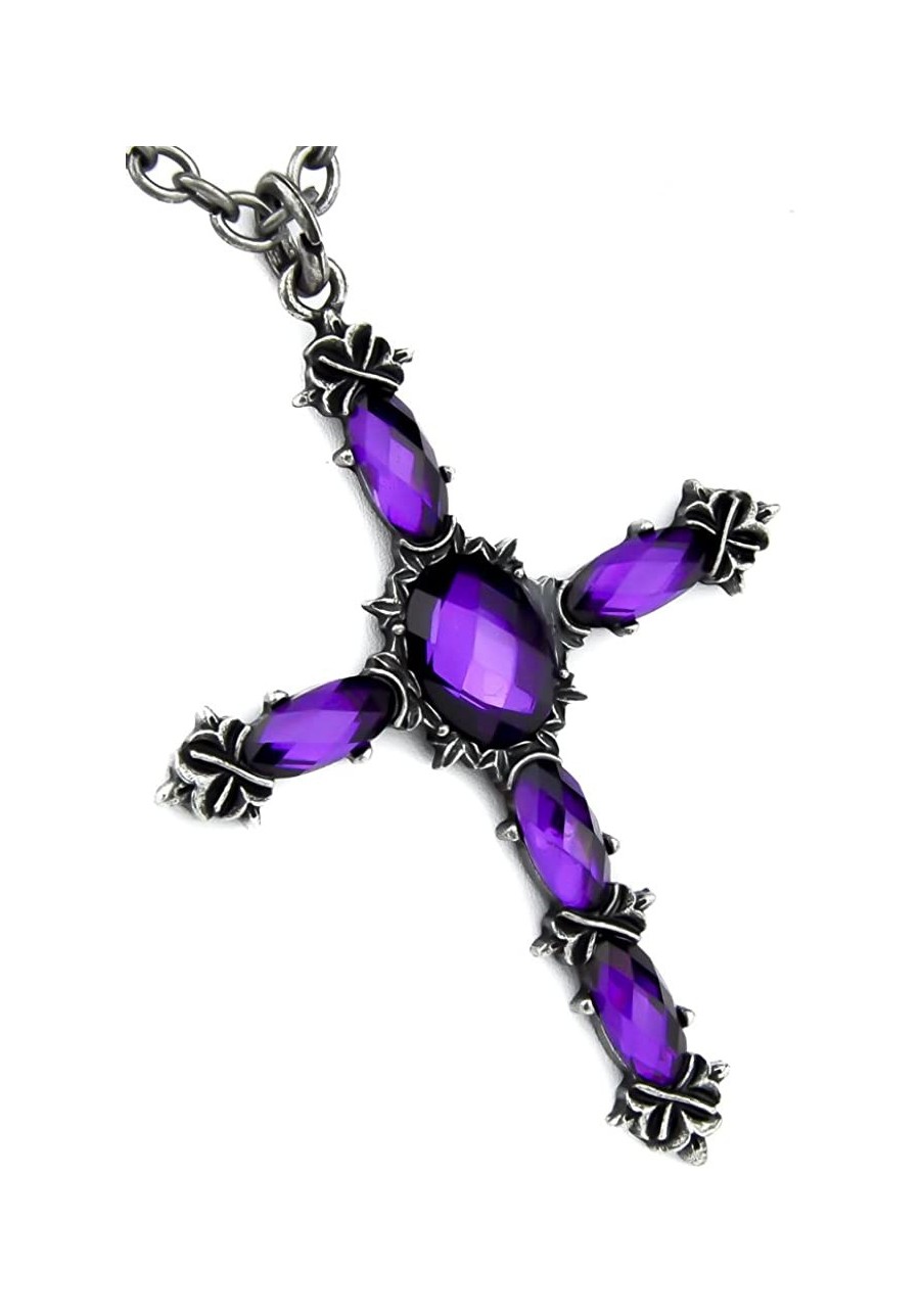 Elegant Gothic Cross Necklace Purple Stone Vampire Pendant $14.30 Pendants & Coins