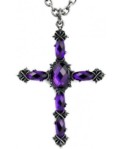 Elegant Gothic Cross Necklace Purple Stone Vampire Pendant $14.30 Pendants & Coins