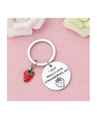 Strawberry Lover Jewelry I JUST REALLY LOVE STRAWBERRIES OK? Keychain Funny Fruit Themed Gifts Strawberry Keychain $9.92 Pend...