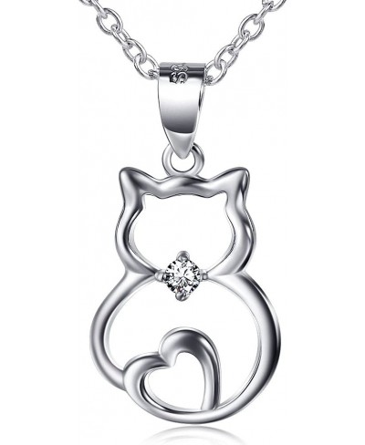 Cat Necklace Sterling Silver Cute Cat Lover Gift Cat Pendant Necklace for Women Teen Girls 18 Inches $24.81 Pendant Necklaces