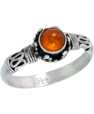 Sterling Silver Bali Style Ring 5mm Round Cabochon Russian Baltic Amber Stone 1/4 inch $22.25 Bands