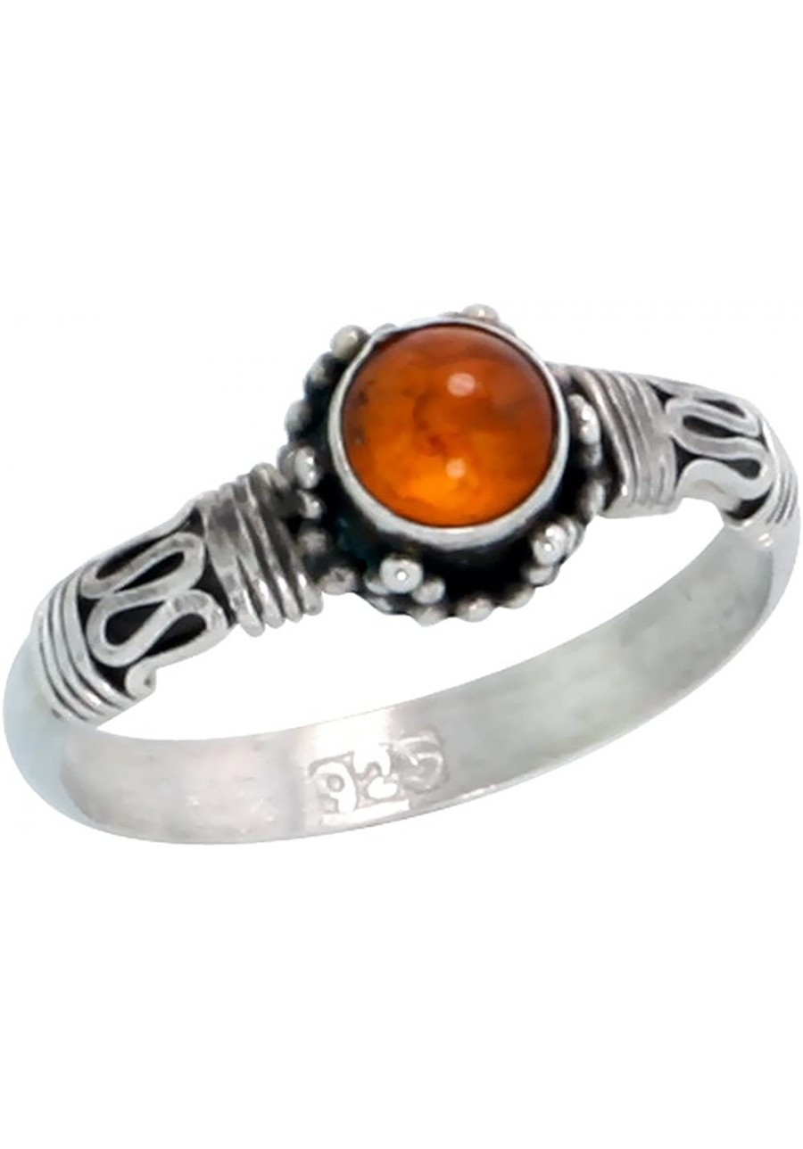 Sterling Silver Bali Style Ring 5mm Round Cabochon Russian Baltic Amber Stone 1/4 inch $22.25 Bands