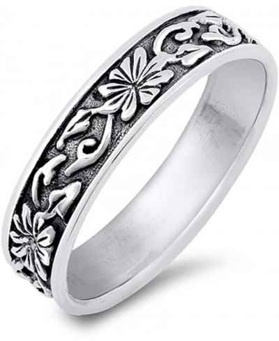 925 Sterling Silver Oxidized Floral Band Ring $17.53 Bands