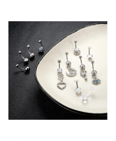 12 Pcs 14G Belly Button Rings Surgical Steel Belly Rings for Women Belly Piercing Jewelry Navel Rings Short and Dangle Belly ...