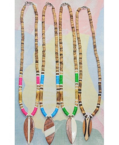 12pcs Party Pack 5mmTiger Coco Wood Bead Color Heishe Puka Shell Surfboard Pendant Necklaces Lobster Clasp $26.12 Pendant Nec...