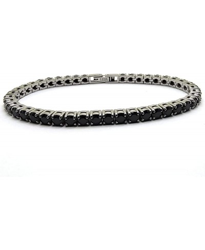 Stainless Steel Tennis Bracelet 7.5 Inch Round Cubic Zirconia CZ Punk Elegant Black Stone Bracelet for Women Mens 4MM Anti-al...