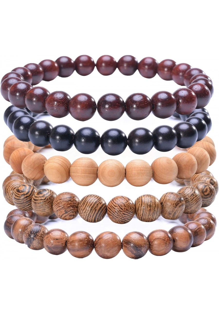 5 Pcs Natural Sandalwood Beaded Bracelet for Men Women Tibetan Mala Prayer Meditation Yoga Bracelet $20.42 Strand