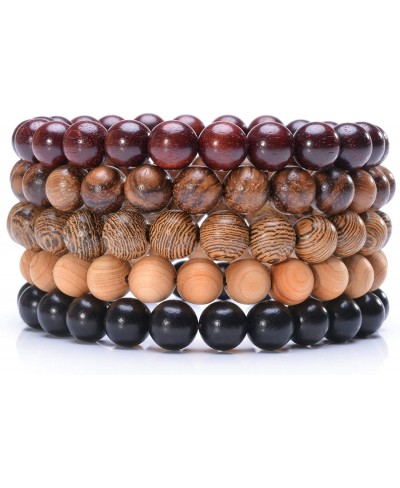 5 Pcs Natural Sandalwood Beaded Bracelet for Men Women Tibetan Mala Prayer Meditation Yoga Bracelet $20.42 Strand