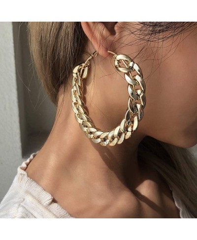 Chunky Hoop Earrings Gold Flat Cuban Link Chain Large Round Earrings Punk Lightweight Ear Jewelry Accessories for Women $6.64...