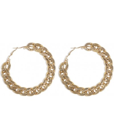 Chunky Hoop Earrings Gold Flat Cuban Link Chain Large Round Earrings Punk Lightweight Ear Jewelry Accessories for Women $6.64...