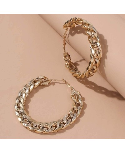 Chunky Hoop Earrings Gold Flat Cuban Link Chain Large Round Earrings Punk Lightweight Ear Jewelry Accessories for Women $6.64...