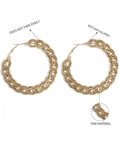 Chunky Hoop Earrings Gold Flat Cuban Link Chain Large Round Earrings Punk Lightweight Ear Jewelry Accessories for Women $6.64...