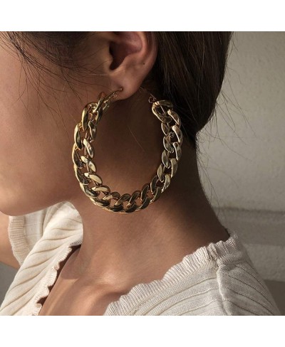 Chunky Hoop Earrings Gold Flat Cuban Link Chain Large Round Earrings Punk Lightweight Ear Jewelry Accessories for Women $6.64...