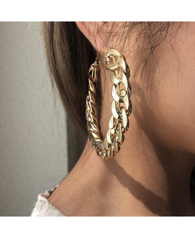 Chunky Hoop Earrings Gold Flat Cuban Link Chain Large Round Earrings Punk Lightweight Ear Jewelry Accessories for Women $6.64...