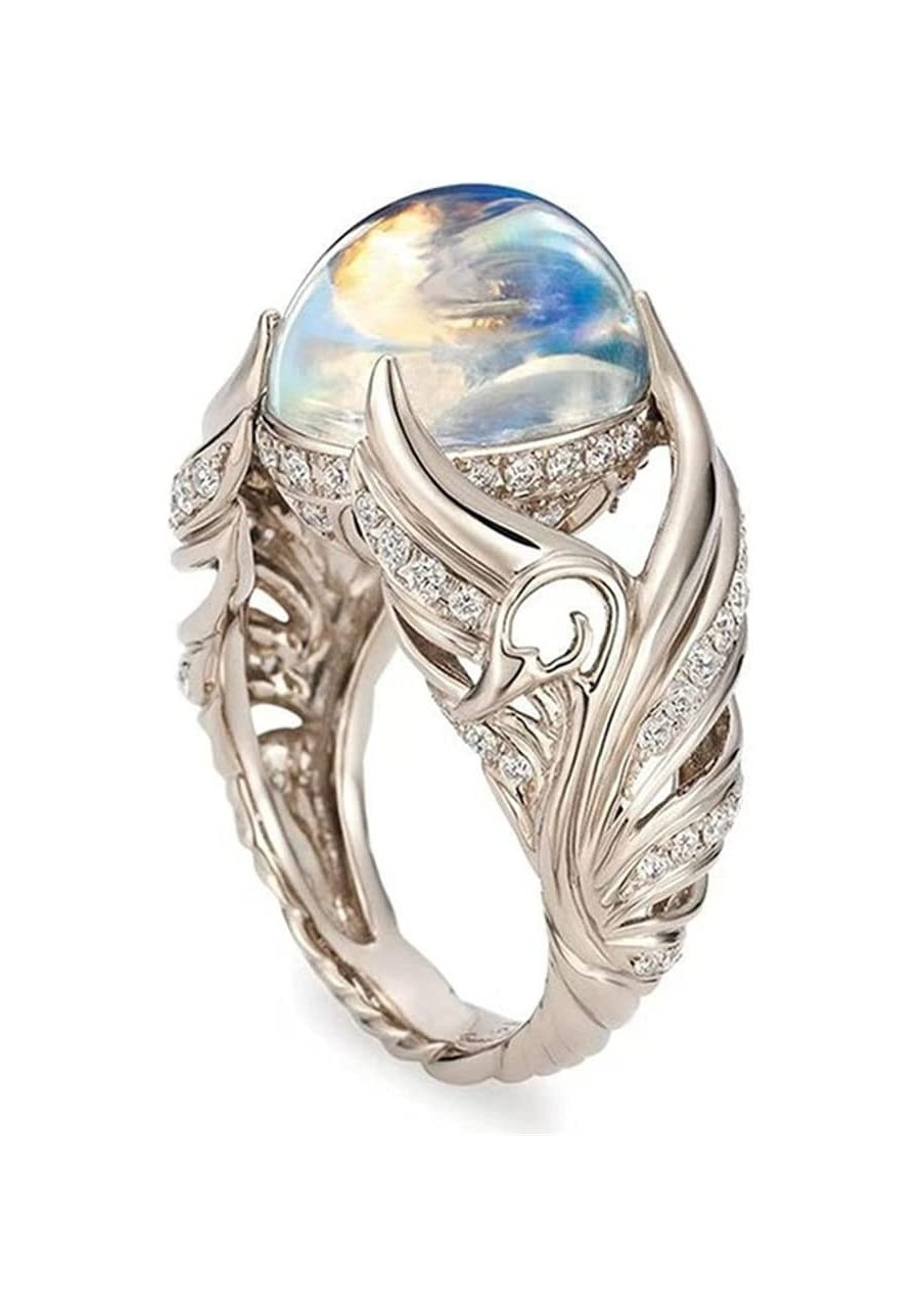 Spiritual Gorgeous 925 Sterling Silver Ring Angel Wings Wedding Band Charming Moonstone Diamond Jewelry Casual Accessory Enga...