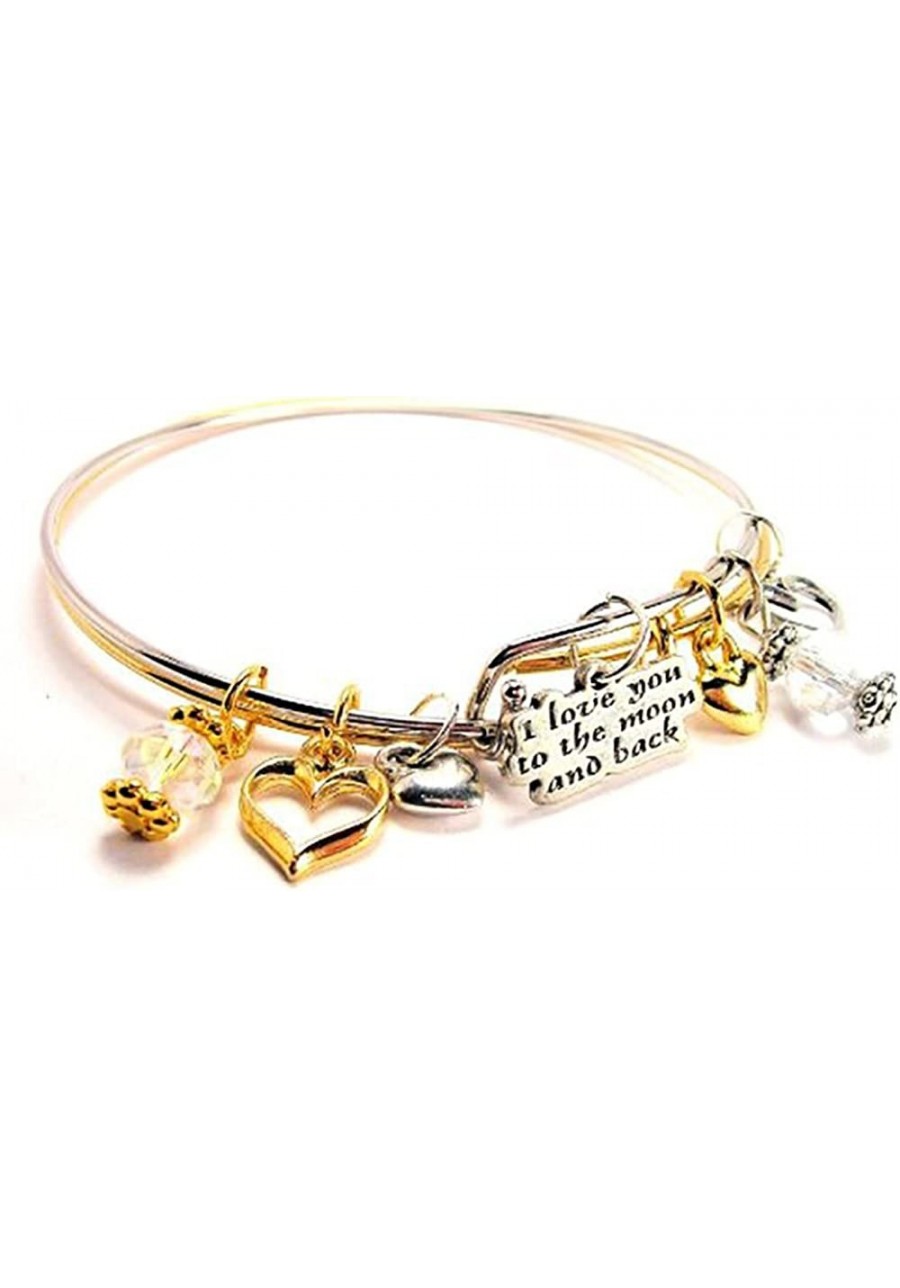 I Love You to The Moon and Back Charm Two Tone Adjustable Wire Bangle Bracelet 2 Piece Set 7.75 $37.15 Bangle