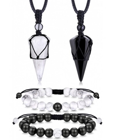 Healing Stone Couple Necklace Bracelet Matching Set for Women Mens Adjustable Gemstone Pendant Necklace His & Hers Relationsh...