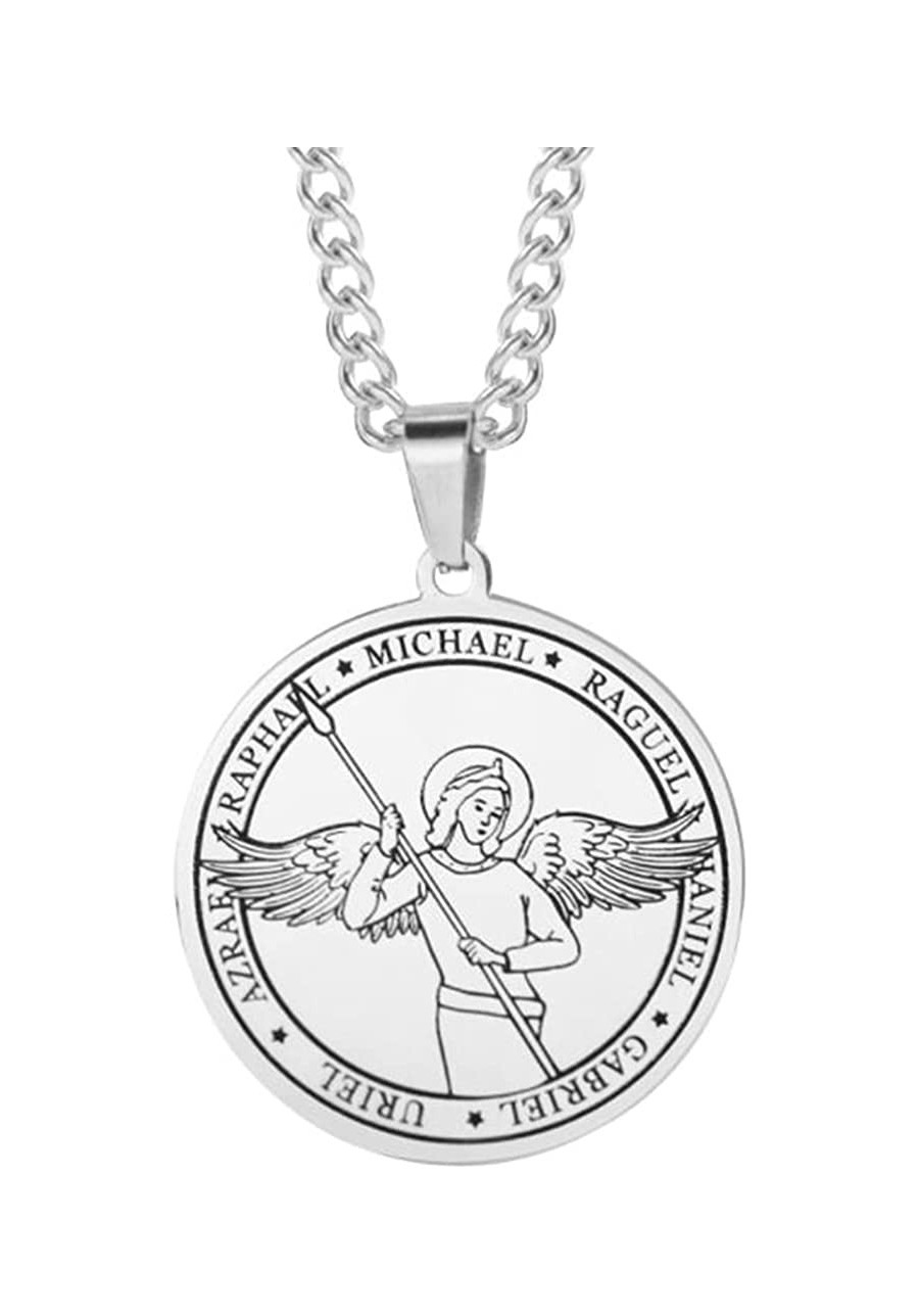 Stainless Steel The Seven Archangels Medallion Occult Amulet Pendant Necklace $8.12 Pendant Necklaces