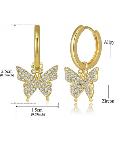 Butterfly Dangle Hoop Earrings 14K Gold Plated S925 Sterling Silver Post Huggie Hoop Earrings for Women Girls $15.58 Hoop