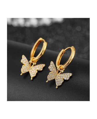 Butterfly Dangle Hoop Earrings 14K Gold Plated S925 Sterling Silver Post Huggie Hoop Earrings for Women Girls $15.58 Hoop