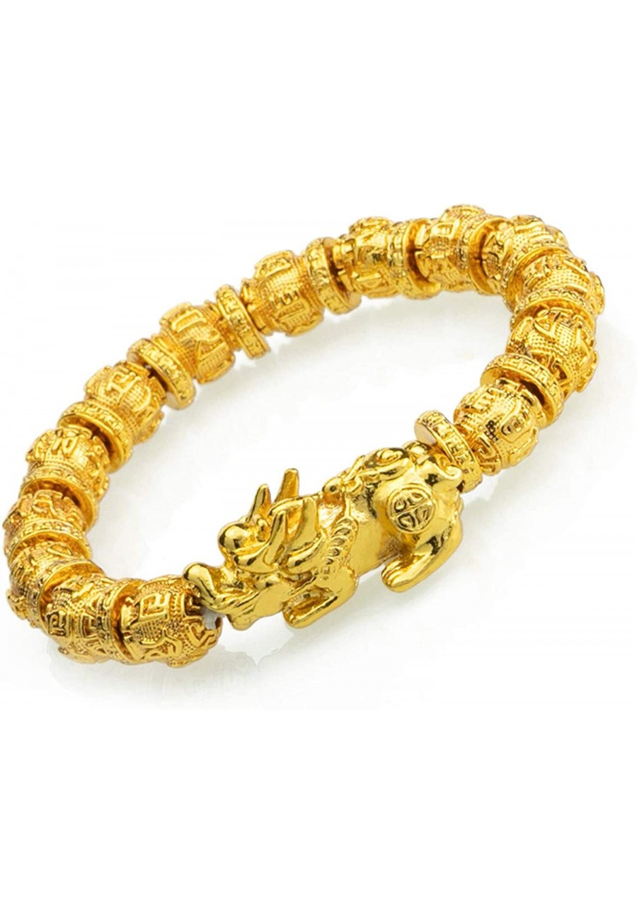 Feng Shui Bracelet Prosperity Mantra Bead Bracelet with Big Golden Pi Xiu/Pi Yao Attract Wealth and Good Luck $21.37 Strand