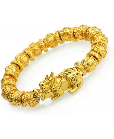 Feng Shui Bracelet Prosperity Mantra Bead Bracelet with Big Golden Pi Xiu/Pi Yao Attract Wealth and Good Luck $21.37 Strand