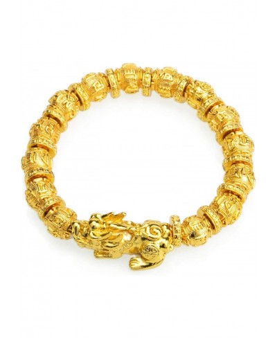 Feng Shui Bracelet Prosperity Mantra Bead Bracelet with Big Golden Pi Xiu/Pi Yao Attract Wealth and Good Luck $21.37 Strand