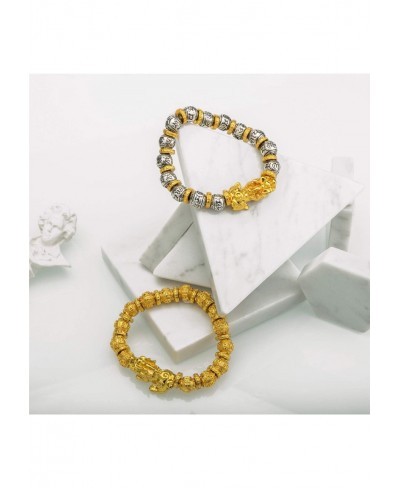 Feng Shui Bracelet Prosperity Mantra Bead Bracelet with Big Golden Pi Xiu/Pi Yao Attract Wealth and Good Luck $21.37 Strand