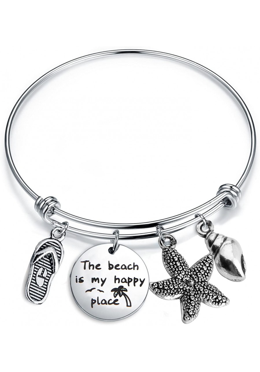 The Beach is My Happy Place Bracelet Expandable Stainless Steel Bangle Beach Jewelry for Beach Lover $18.94 Bangle