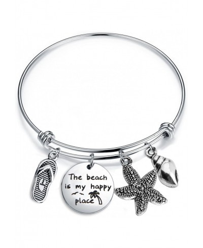 The Beach is My Happy Place Bracelet Expandable Stainless Steel Bangle Beach Jewelry for Beach Lover $18.94 Bangle