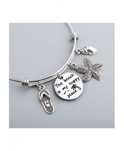 The Beach is My Happy Place Bracelet Expandable Stainless Steel Bangle Beach Jewelry for Beach Lover $18.94 Bangle