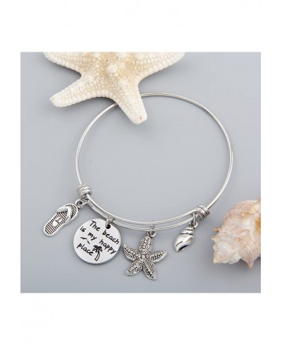 The Beach is My Happy Place Bracelet Expandable Stainless Steel Bangle Beach Jewelry for Beach Lover $18.94 Bangle