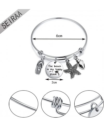 The Beach is My Happy Place Bracelet Expandable Stainless Steel Bangle Beach Jewelry for Beach Lover $18.94 Bangle