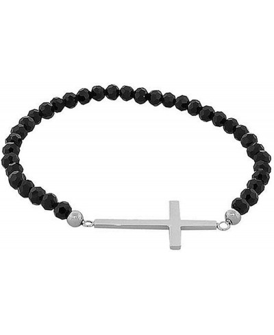 Stainless Steel Stretch Cord Black Simulated Onyx Religious Cross Silver-Tone Beaded Bracelet $14.79 Stretch