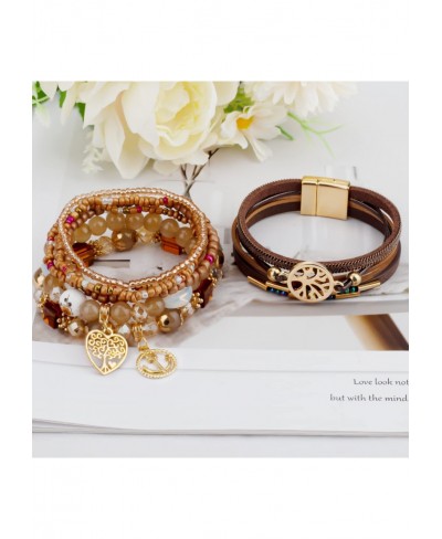 2 Pack Cute Stackable Bracelets Boho Bracelets Crystal Bead Bracelet Leather Braclets for Women Teen Girl Gifts Aesthetic Tre...