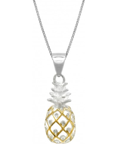 Sterling Silver with 14k Gold Plated Trim Pineapple Necklace Pendant with 18" Box Chain $28.43 Pendant Necklaces