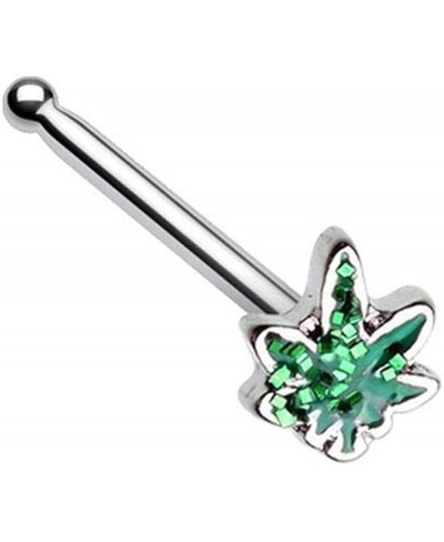 20G Stainless Steel Green Glitter Pot Leaf Nose Bone Stud $14.81 Piercing Jewelry