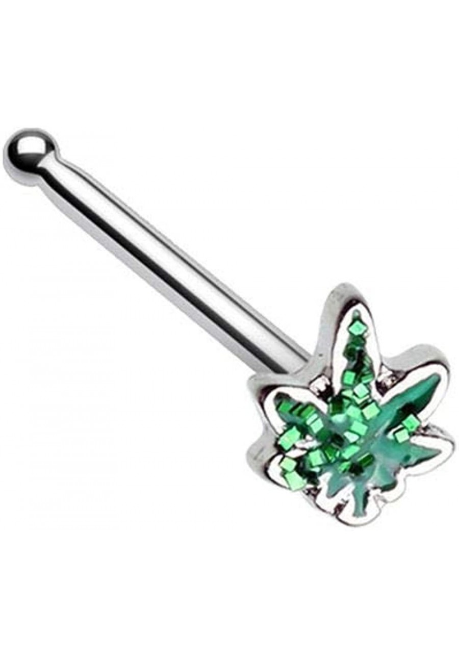 20G Stainless Steel Green Glitter Pot Leaf Nose Bone Stud $14.81 Piercing Jewelry