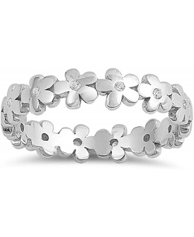 Sterling Silver Cute Cubic Zirconia Flower Band Ring Sizes 5-10 $19.09 Bands