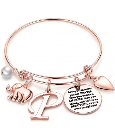 Elephant Gifts for Women Girls Rose Gold Initial Elephant Charm Bracelets for Women Girls Friends Mom Daughter Birthday Inspi...