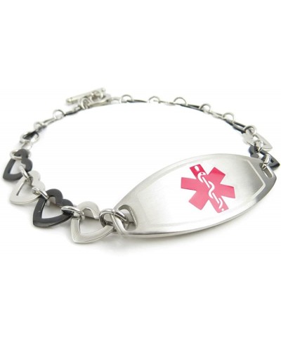 Pre-Engraved & Customized Pacemaker Ladies Medical Bracelet Steel & Black Hearts Pink $42.45 Identification