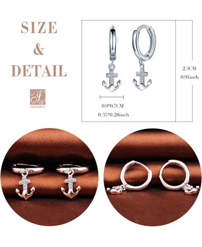 Women's Earrings 925 Sterling Silver Anchor Charm Hoops Earrings 14mm $15.97 Hoop