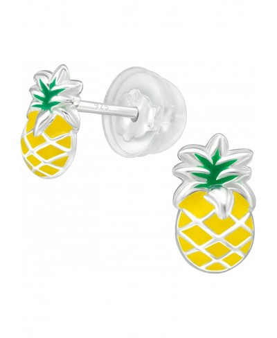 Hypoallergenic 925 Sterling Silver Pineapple Fruit Stud Earrings with Silicone Coated Push Backs for Girls and Women $12.38 Stud