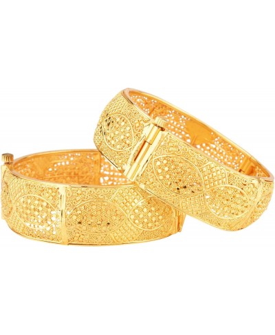Indian Bangle Set Gold Tone Plain Glossy Engraved Hinge Openable Big Bracelet Bangle Jewelry for Women $27.71 Bangle