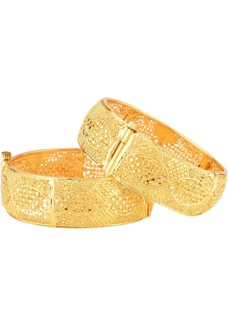 Indian Bangle Set Gold Tone Plain Glossy Engraved Hinge Openable Big Bracelet Bangle Jewelry for Women $27.71 Bangle