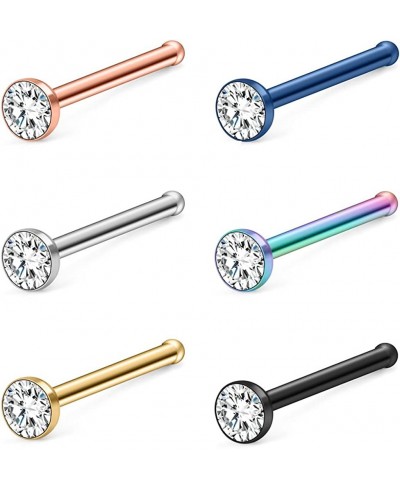 6PCS 20G Mix Color 316L Surgical Steel Jeweled Clear Diamond CZ Nose Stud Rings Bone Pin Piercing Jewelry 1.5mm 2mm 2.5mm 3mm...