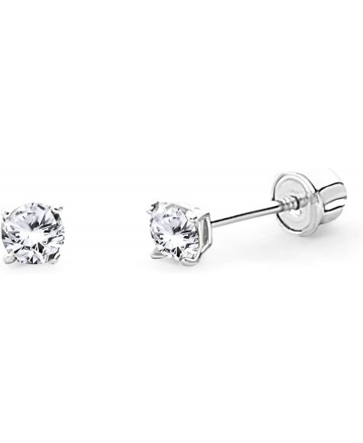 14k White Gold 3mm Round Solitaire Basket Set Stud Earrings with Screw Back $32.22 Stud